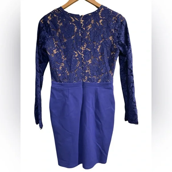 LuLu's Royal Blue Lace Bodycon Dress Size M – Long Sleeve Cocktail Party Dress - Picture 6 of 8